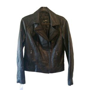 Sam Edelman Lamb Leather Biker Jacket Moto Black Zippers  NWOT